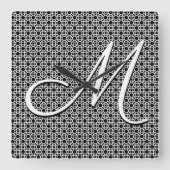 白黒ジオメトリックイニシャルモノグラム スクエア壁時計 (正面)