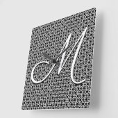 白黒ジオメトリックイニシャルモノグラム スクエア壁時計 (傾斜)