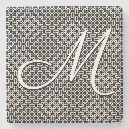 白黒ジオメトリックイニシャルモノグラム ストーンコースター (正面)