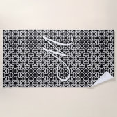 白黒ジオメトリックイニシャルモノグラム ビーチタオル (正面)