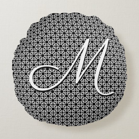 白黒ジオメトリックイニシャルモノグラム ラウンドクッション (正面)