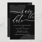 白黒ジオメトリック日付線を保存 招待状 (正面/裏面)