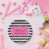 白黒ジグザグとホットピンクブライダルシャワー ペーパープレート (パーティー)