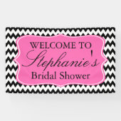 白黒ジグザグとホットピンクブライダルシャワー 横断幕 (横)