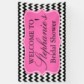 白黒ジグザグとホットピンクブライダルシャワー 横断幕 (縦)
