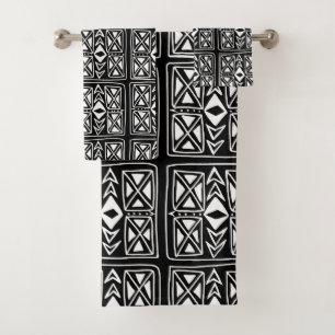 白黒ジグザグジオメトリックボホパターン バスタオルセット