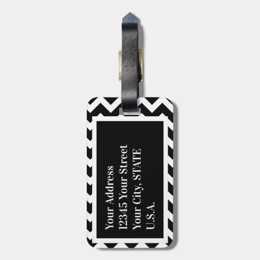 白黒ジグザグソモダングエレガントモノグラム ラゲッジタグ (裏面縦)