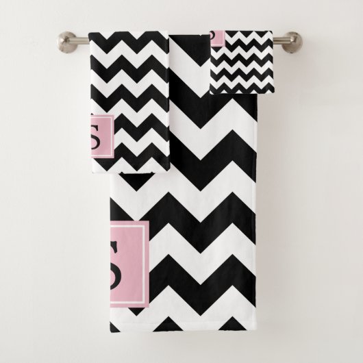 白黒ジグザグパターン、モノグラム バスタオルセット (インサイチュ)
