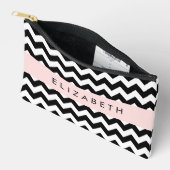 白黒ジグザグ、山形パターン、お名前 アクセサリーポーチ (見開き)