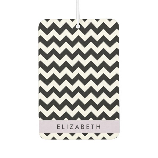 白黒ジグザグ、山形パターン、お名前 カーエアーフレッシュナー (正面)