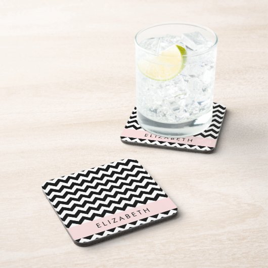 白黒ジグザグ、山形パターン、お名前 コースター (右側)