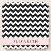 白黒ジグザグ、山形パターン、お名前 コースター (正面)