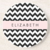 白黒ジグザグ、山形パターン、お名前 コースター (正面)