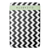 白黒ジグザグ、山形パターン、お名前 バスマット (正面縦)