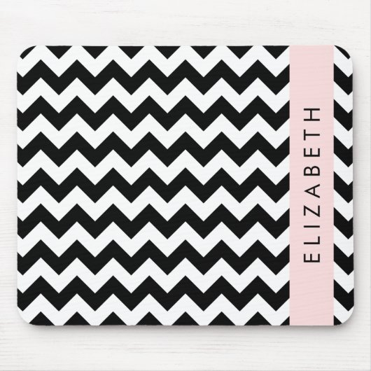 白黒ジグザグ、山形パターン、お名前 マウスパッド (正面)