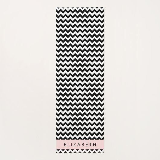 白黒ジグザグ、山形パターン、お名前 ヨガマット (裏面)