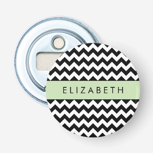 白黒ジグザグ、山形パターン、お名前 栓抜き (正面)
