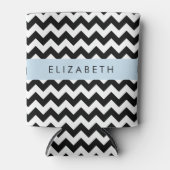 白黒ジグザグ、山形パターン、お名前 缶クーラー (正面)