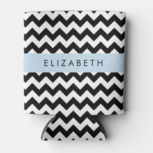 白黒ジグザグ、山形パターン、お名前 缶クーラー (正面)