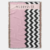 白黒ジグザグ,山形,ピンク,お名前 スローブランケット (正面縦)