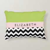 白黒ジグザグ,山形,緑,お名前 アクセントクッション (正面)