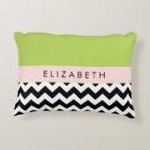 白黒ジグザグ,山形,緑,お名前 アクセントクッション (裏面)