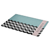 白黒ジグザグ，山形，青，お名前 カッティングボード (角)