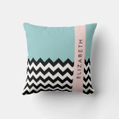 白黒ジグザグ，山形，青，お名前 クッション (裏面)