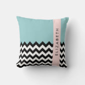 白黒ジグザグ，山形，青，お名前 クッション (正面)