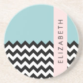 白黒ジグザグ,山形,青,お名前 コースター (正面)