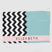 白黒ジグザグ，山形，青，お名前 ゴルフタオル (横)