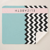 白黒ジグザグ，山形，青，お名前 シェルパブランケット (正面(横))