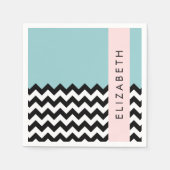 白黒ジグザグ,山形,青,お名前 スタンダードカクテルナプキン (正面)