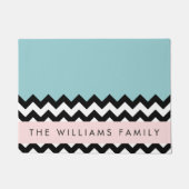 白黒ジグザグ,山形,青,お名前 ドアマット (正面)