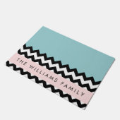 白黒ジグザグ,山形,青,お名前 ドアマット (アングル)