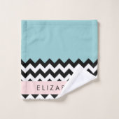 白黒ジグザグ，山形，青，お名前 バスタオルセット (ウォッシュタオル)