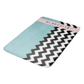 白黒ジグザグ，山形，青，お名前 バスマット (アングル)