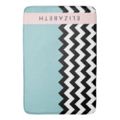 白黒ジグザグ，山形，青，お名前 バスマット (正面縦)