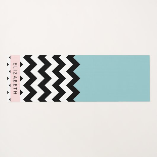 白黒ジグザグ，山形，青，お名前 ヨガマット (裏面(横))