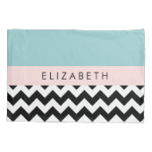 白黒ジグザグ,山形,青,お名前 枕カバー (裏面)