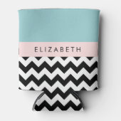 白黒ジグザグ,山形,青,お名前 缶クーラー (正面)