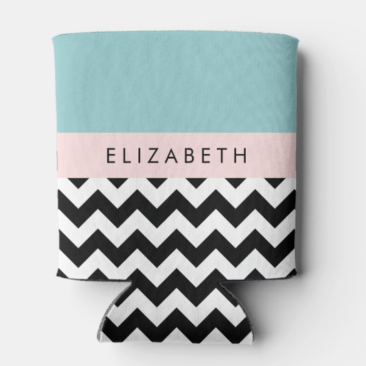 白黒ジグザグ,山形,青,お名前 缶クーラー (裏面)