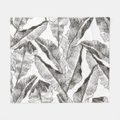 白黒ジャングル：熱帯植物パターン フリースブランケット (正面(横))