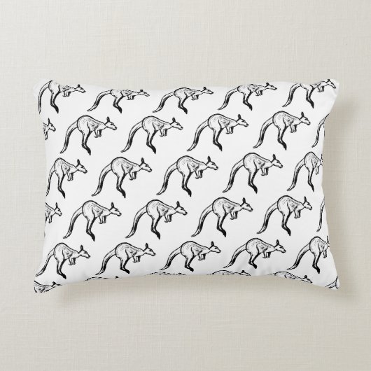 白黒ジャンピングカンガルースケッチ アクセントクッション (正面)