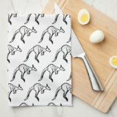 白黒ジャンピングカンガルースケッチ キッチンタオル (四つ折り)