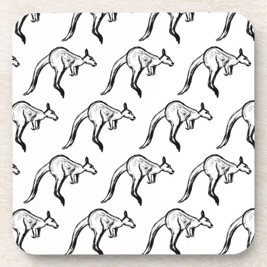白黒ジャンピングカンガルースケッチ コースター (正面)