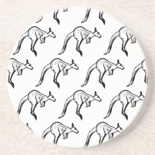 白黒ジャンピングカンガルースケッチ コースター (正面)