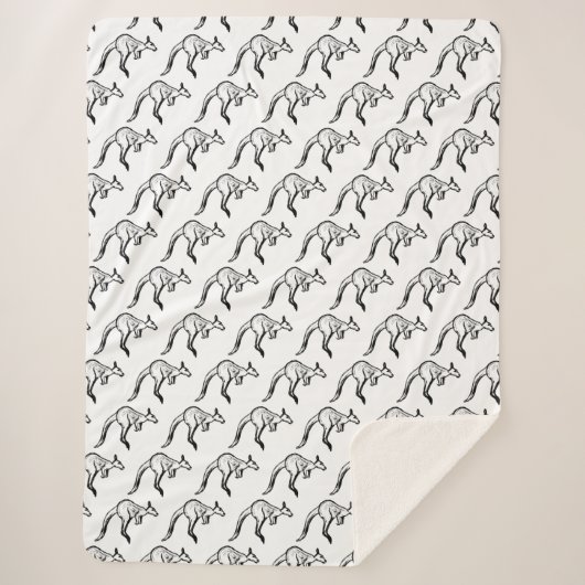 白黒ジャンピングカンガルースケッチ シェルパブランケット (正面)