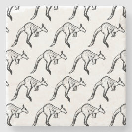 白黒ジャンピングカンガルースケッチ ストーンコースター