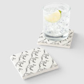 白黒ジャンピングカンガルースケッチ ストーンコースター (横)